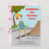 スケーターパークおもしろいガールバースデーパーティー サンキューカード (正面/裏面)