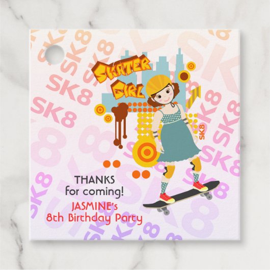スケーターパークおもしろいガールバースデーパーティー フェイバータグ (正面)