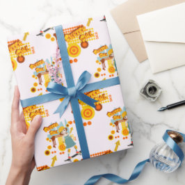 スケーターパークおもしろいガールバースデーパーティー ラッピングペーパー