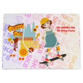 スケーターパークおもしろいガールバースデーパーティー ラージペーパーバッグ (正面)