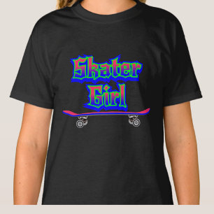 スケーター女子ブルーピンクグラフィティグロースケートボード Tシャツ