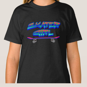 スケーター女子ブルーピンクグラフィティグロースケートボードT Tシャツ