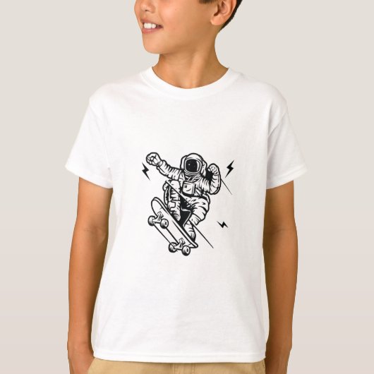 スケーター宇宙飛行士 ブラックラインアートTシャツ Tシャツ (正面)