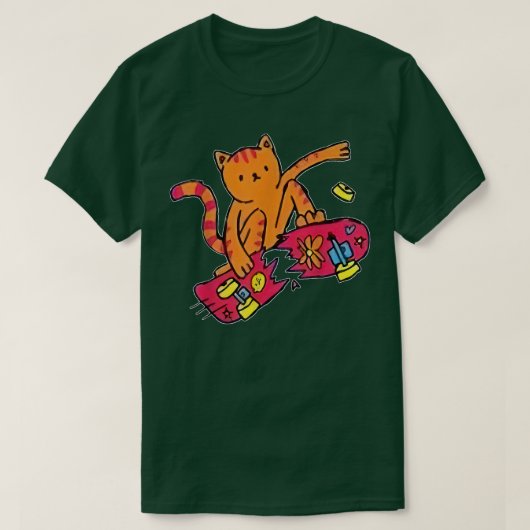 スケーター猫スケートボードスケーおもしろいタースケートボードC Tシャツ (デザイン正面)
