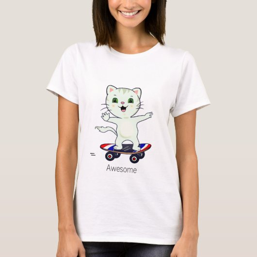 スケーター猫Tシャツ 面白い Tシャツ (正面)