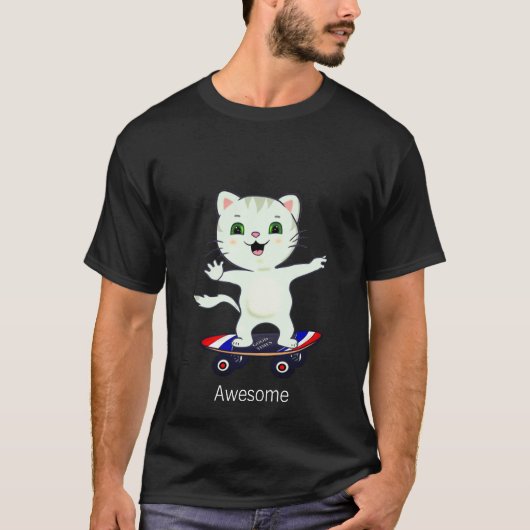 スケーター猫Tシャツ 面白い Tシャツ (正面)