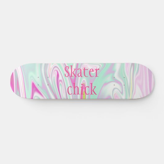 スケーター・シック |ティール（緑がかった色）とピンクの大理石のパターンの女の子 スケートボード (横)