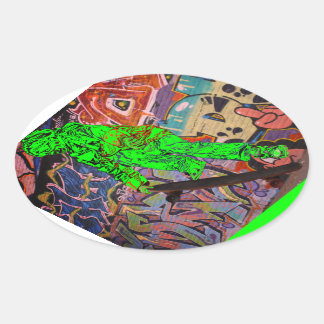 スケーター/スケートボーダーがジャンプするステッカー 楕円形シール