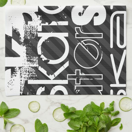 スケーター、黒とダークグレーのストライプ キッチンタオル (折り畳み)