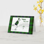 スケーティング・プレイド・フロッグ・ニューイヤーズ カード (黄色い花)