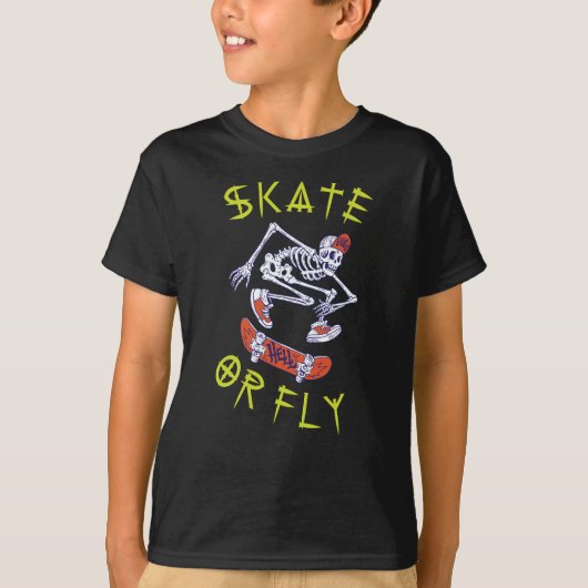 スケートか飛行 スケルトンスケーター Tシャツ (正面)