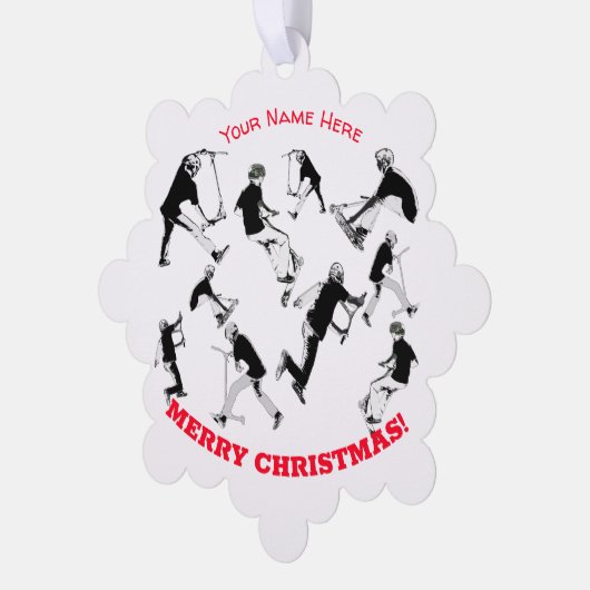 スケートしよう! – スタントスクーターおもしろい オーナメントカード (左)