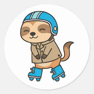 スケートするナマケモノ ラウンドシール