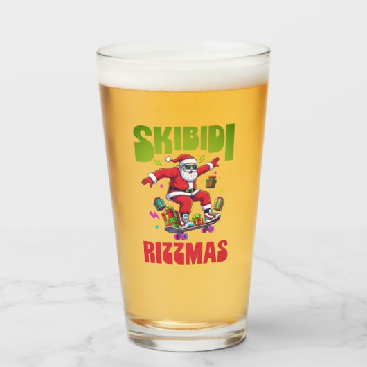 スケートするSkibidi Rizzmasサンタ タンブラーグラス (ドリンク正面)
