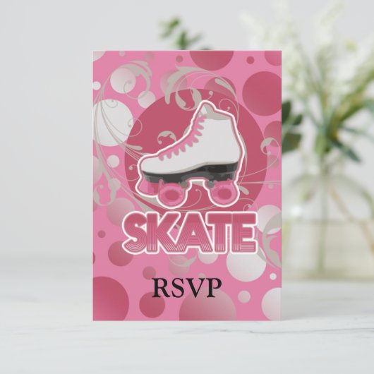 スケートで滑っているピンクの泡渦巻のローラースケート 出欠カード (スタンド正面)