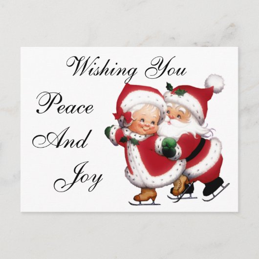 スケートで滑るさんミセス・クロース・ハガキ ポストカード (正面)