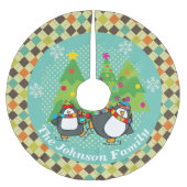 スケートで滑るのペンギンおよびクリスマスツリーの木のスカート2 ブラッシュドポリエステルツリースカート (正面)