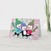 スケートで滑るのペンギンの休日の挨拶状 シーズンカード (正面)
