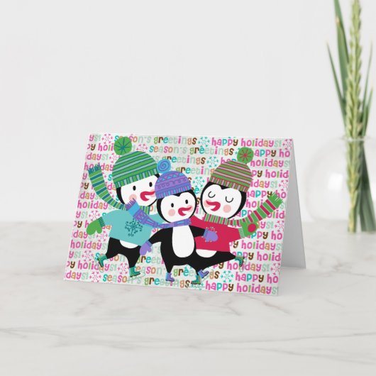 スケートで滑るのペンギンの休日の挨拶状 シーズンカード (正面)