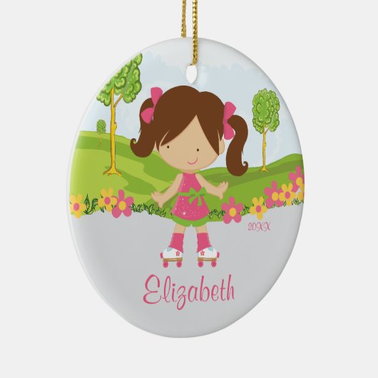 スケートで滑るのローラーのスケート選手の女の子のクリスマスのオーナメント セラミックオーナメント (右)