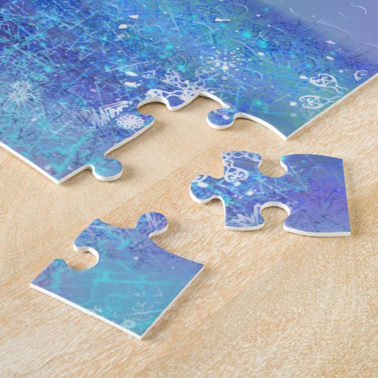 スケートで滑るの女の子とクリスマスツリー冬のおとぎ話 ジグソーパズル (側面)