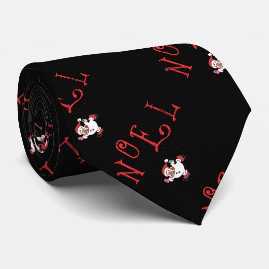 スケートで滑るの雪だるまを持つNOEL ネクタイ (ロール)