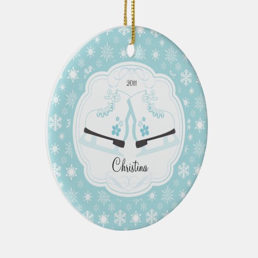 スケートで滑るは日付がついたクリスマスのオーナメントアイススケートします セラミックオーナメント (右)