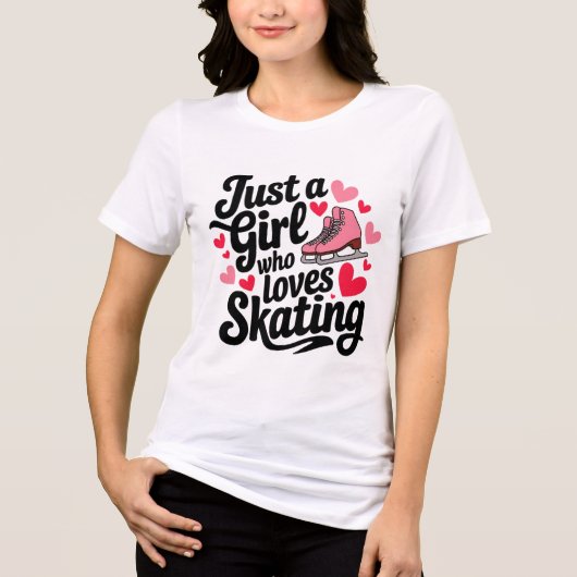 . .スケートで滑るを愛する少女 トライブレンドTシャツ (正面)
