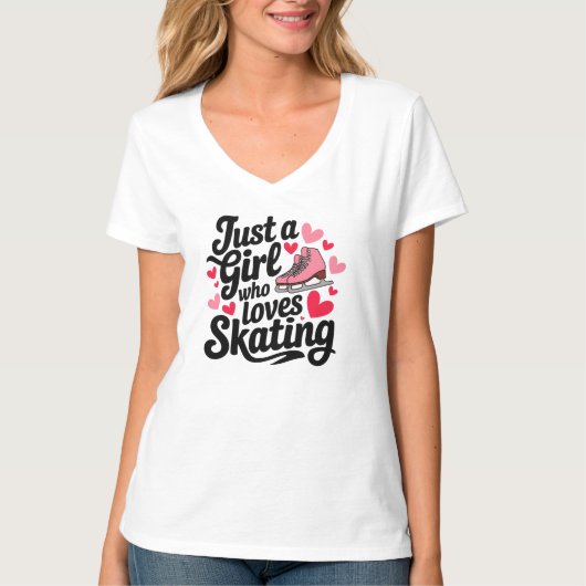 . .スケートで滑るを愛する少女 Tシャツ (正面)