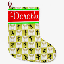 スケートで滑るエンジェルパーソナライズされたクリスマスストッキング ラージクリスマスストッキング