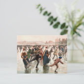 スケートで滑るオンアイスヴィンテージイラストレーション ポストカード (スタンド正面)