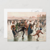 スケートで滑るオンアイスヴィンテージイラストレーション ポストカード (正面/裏面)