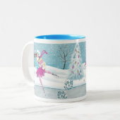 スケートで滑るガール – 2トーンマグカップ ツートーンマグカップ (正面左)