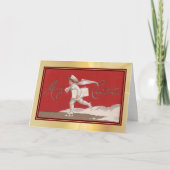 スケートで滑るクリスマスデリバリボーイヴィンテージホリデイ カード (正面)