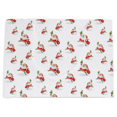 スケートで滑るサンタかわいいクリスマスの水の色パターン ラージペーパーバッグ (正面)