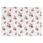 スケートで滑るサンタかわいいクリスマスの水の色パターン ラージペーパーバッグ (裏面)