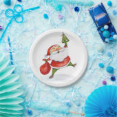 スケートで滑るサンタかわいいクリスマスウォーター色 ペーパープレート (パーティー)