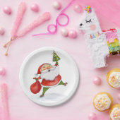 スケートで滑るサンタかわいいクリスマスウォーター色 ペーパープレート (パーティー)