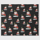 スケートで滑るサンタキュートクリスマスウォーターカラースケッチ ラッピングペーパー (フラット)