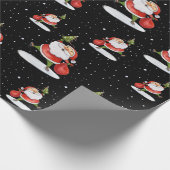 スケートで滑るサンタキュートクリスマスウォーターカラースケッチ ラッピングペーパー (角)