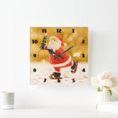 スケートで滑るサンタ スクエア壁時計 (ホーム)