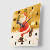 スケートで滑るサンタ スクエア壁時計 (傾斜)