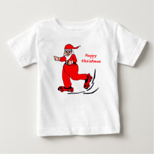 スケートで滑るサンタ ベビーTシャツ