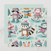 スケートで滑るシーズンクリスマスグリーティングカード 招待状 (正面/裏面)