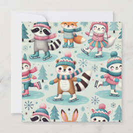 スケートで滑るシーズンクリスマスグリーティングカード 招待状