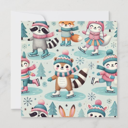 スケートで滑るシーズンクリスマスグリーティングカード 招待状 (正面)