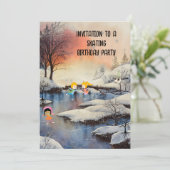 スケートで滑るバースデーパーティー招待状 子供へ 招待状 (スタンド正面)