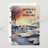 スケートで滑るバースデーパーティー招待状 子供へ 招待状 (正面/裏面)