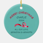 スケートで滑るパンダベアー孫クリスマス セラミックオーナメント (裏面)