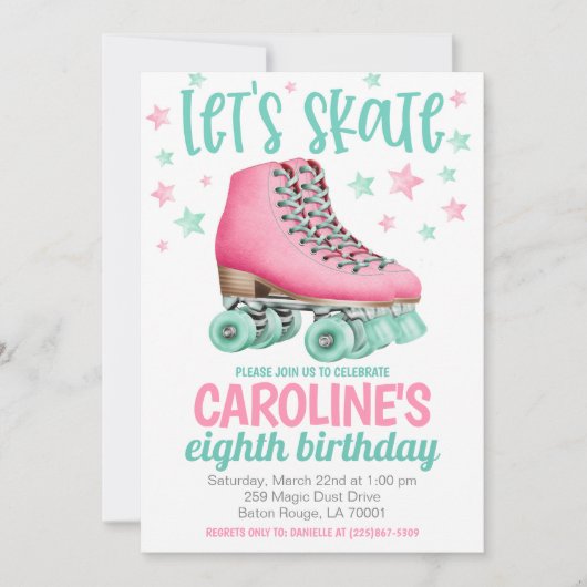 スケートで滑るパーティー誕生日招待状 招待状 (正面)